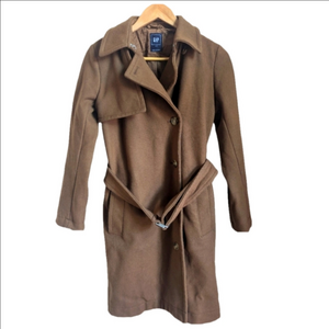 GAP Brown Neutrals Wool Academia Minimalist Button Front Coat Size Small